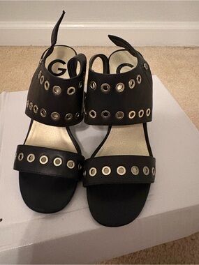GOGO Black Sandals with Silver Eyelets